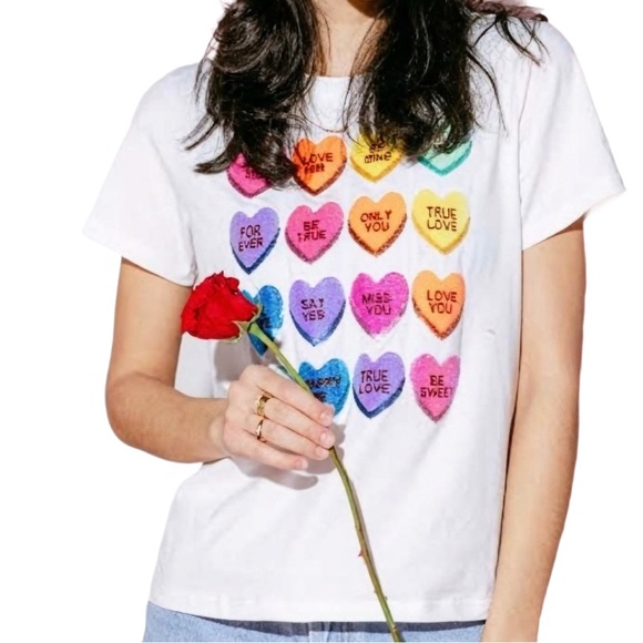 QUEEN OF SPARKLES Tops - Queen of Sparkles Sequin Conversation Hearts Tee Small